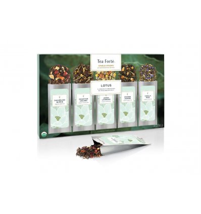 Tea Forté - Single Steeps Lotus - Assortiment 15 Unidoses Thé Vert, Oolong, Infusion, Thé Noir Vrac Feuilles Entières