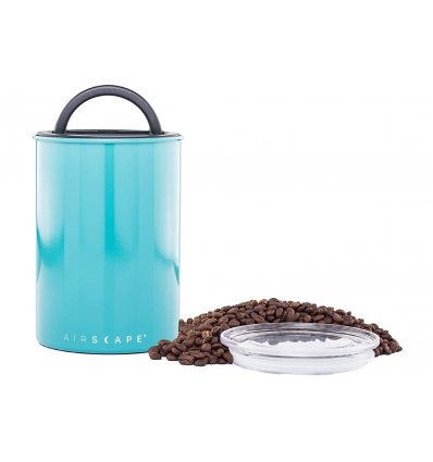 AirScape Boite Conservatrice Café en Inox Laqué Turquoise - Breveté mise sous vide Air -Volume 1,9 L - Contenance 500 g