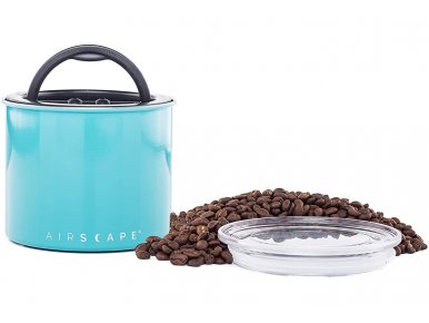 AirScape Boite Conservatrice Café en Inox Laqué Turquoise - Breveté mise sous vide Air -Volume 900 ml - Contenance 250 g