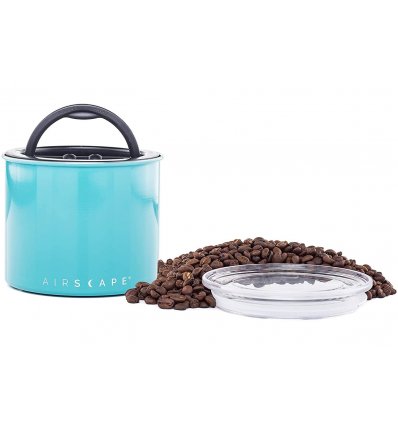 AirScape Boite Conservatrice Café en Inox Laqué Turquoise - Breveté mise sous vide Air -Volume 900 ml - Contenance 250 g